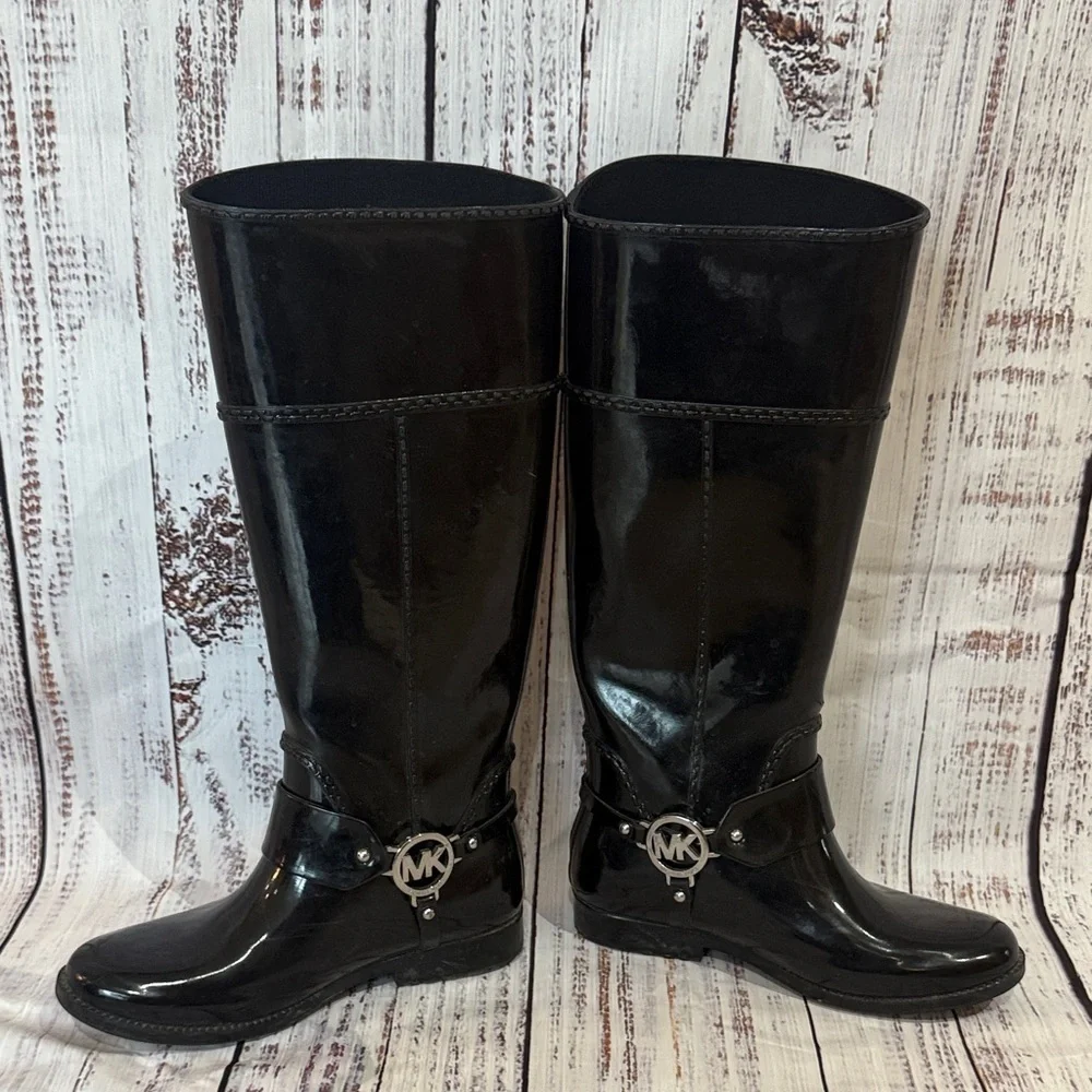 Michael Kors Shiny Black Rain Boots